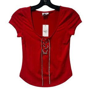 Rue 21 - Women's Short Sleeve V Neck Top - Red - Small
